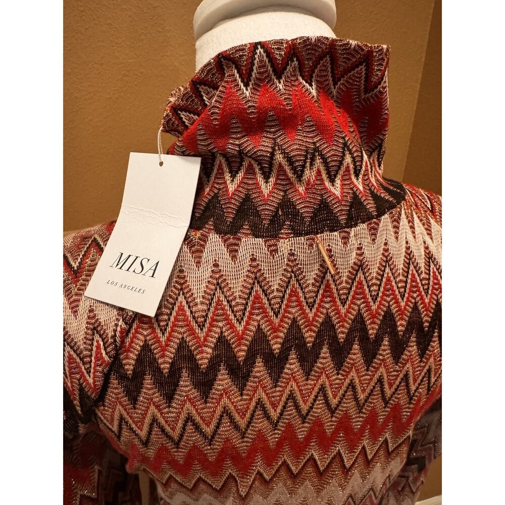 Misa Los Angeles Liv Mock Neck Long Sleeve Dress Winter Chevron Size L - Picture 7 of 10